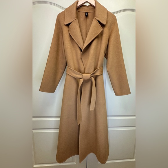 PALTO Tie-Waist Coat Belted Wrap Tan Color size 42 Italian Double Faced Wool - Picture 4 of 17